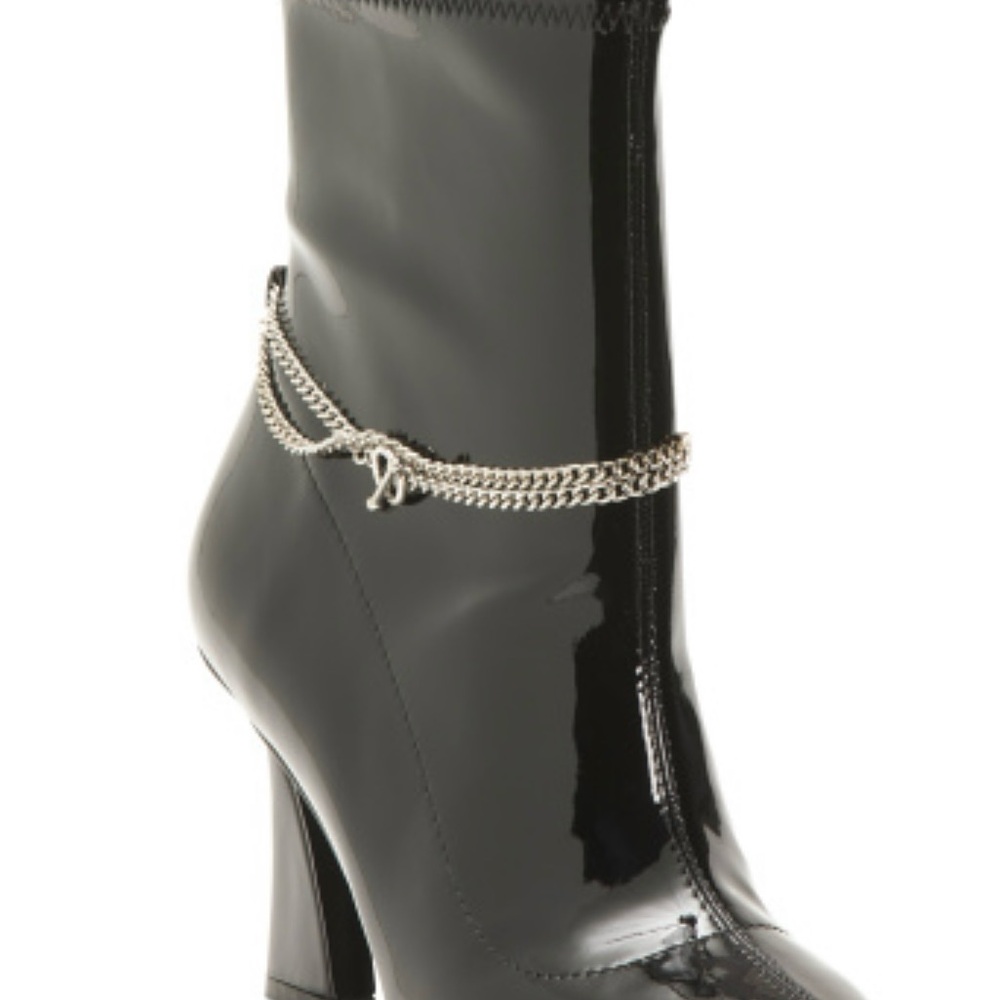 Charles David Black and Silver Heeled Boots with Chain Accent